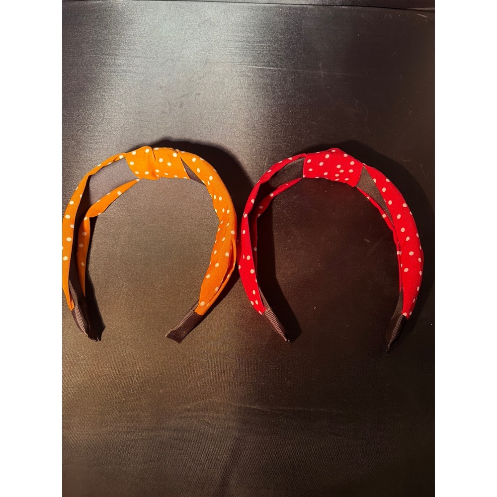 2‎ Pack Polka Dot Knotted Headbands Red and Orange Retro Top Knot Hair